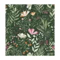 Gros plan détaillé du motif de papier peint floral botanique rétro, fond vert foncé élégant. - 43cm*300cm Par Rouleau / bz2109
