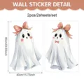 Süße Halloween Geist Wandaufkleber PVC Fensteraufkleber 2er Set mit rosa Schleifen - 60x40cm (2 Blätter/Packung) / Niedlicher Geist mit Schleife (UV26Y80870S_R) / Statischer Aufkleber