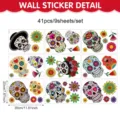 Autocollants muraux tête de mort du Jour des Morts mexicain, stickers de fenêtre étanches. - 20X30cm*9 Feuilles
