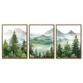 Nordic watercolor mountain forest wall art 3-piece framed canvas painting home decor - 20x30cm / Canvas Core Only