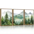 Nordic watercolor forest canvas wall art set of 3 framed landscape pictures for living room decor - 20x30cm / Canvas Core + PS Frame