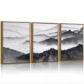 3-Panel Black and White Landscape Canvas Wall Art with Wood Frame for Bedroom Decor - 20x30 / Canvas Core + PS Frame