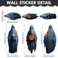 Halloween Wandaufkleber Geist Kürbis Schädel PVC Fensteraufkleber Gruselparty Dekoration - 43x90cm (3 Blätter/Packung) / Halloween Geist Fensteraufkleber Stil (K04) / Statischer Aufkleber