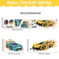 Cartoon car wall sticker set for kids room, PVC self adhesive racing car decor decals 9pcs - Blue Racing Style (UV26Y80834T_R) / 90X30cm*2 Sheets