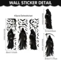 Halloween Sensenmann Wandsticker Set, 43Stk 3Bögen PVC gruselige Heimdekoration Fenster. - 90x30cm (3 Blatt/Packung) / Sensenmann- und Fledermaus-Stil (UV26Y80911S_R) / Statischer Aufkleber / Schwarz