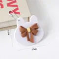 Cute bunny shape makeup mirror with brown bow, portable handheld pocket mirror for girls. - White Makeup Mirror