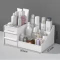 Desktop makeup organizer with drawers large capacity plastic skincare storage box for dorm vanity - L / Ivory