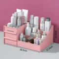 Pink desktop cosmetic organizer with drawers and multi-compartment storage rack for makeup - L / Nordic Pink