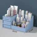 Desktop cosmetic organizer with drawers, large capacity plastic skincare storage box. - L / Nordic Blue