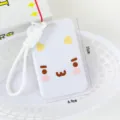Cute cartoon expression push-pull card holder with lanyard cream style student bus pass protector. - Naughty Kitten