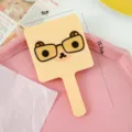 Cute cartoon glasses bear hand mirror, portable handheld makeup mirror for daily use. - 16*9cm / Black Glasses Cat