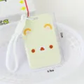 Cute cartoon bear ID card holder light green badge protector with white lanyard for daily use. - Beige Bear
