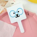 Cute cat print handheld makeup mirror, portable white plastic cosmetic mirror with blue glasses. - 16*9cm / Blue Glasses Bear