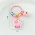 Cute resin cartoon keychain with letter beads, pink bell and cat pendant for school bag. - Open Ring - Flower Cart Bear
