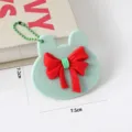 Cute rabbit shape handheld makeup mirror with red bow candy color portable cosmetic mirror - Green Makeup Mirror