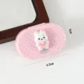 Cute pink polka dot contact lens case with 3D cartoon bunny, portable double box design. - White Rabbit