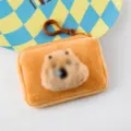 Cute capybara plush coin purse mini portable earphone storage bag with keychain hook. - Square / Sleeping Guinea Pig