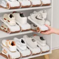 Double layer shoe rack white and brown space saving shoe organizer 2 pack variant - Smiling Bear / Pack of 2