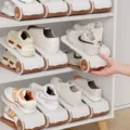 Double layer shoe rack organizer slot, space saving plastic shoe holder stand, 6 pack variant. - Playful Bear / 6 Pieces/Pack