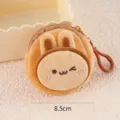 Cute brown plush rabbit coin purse mini round zipper bag with pendant 8.5cm - Little Rabbit Type A