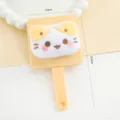 Cute cat handheld mirror comb combo, portable pocket makeup mirror with plush animal design yellow. - Smiling Cat / Yellow