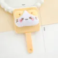 Cute cartoon cat handheld makeup mirror with plush embroidery design, yellow portable cosmetic mirror. - Eyes Closed Kitten / Yellow