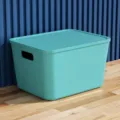 Plastic storage box with lid, turquoise color, 16L capacity, home organization container. - Large Size with Cover / Green