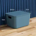 Plastic desktop storage box with lid, medium blue container for toys and clothes. - Medium with Lid / Blue