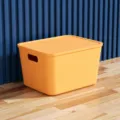 Plastic storage box with lid, mango yellow medium size 9L toy clothes organizer container. - Medium with Lid / Yellow
