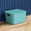 Plastic storage box with lid, gentian green medium size 9L desktop organizer basket. - Medium with Lid / Green