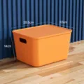 Plastic desktop storage box with lid, orange organizer bin for toys, snacks and cosmetics. - Medium with Lid / Orange