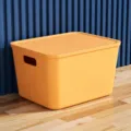 Plastic storage box with lid, mango yellow, 16L large desktop organizer bin for toys - Large Size with Cover / Yellow