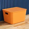 Orange plastic storage box with lid, 16L capacity, desktop organizer for clothes and toys. - Large Size with Cover / Orange