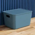 Large plastic storage box with lid in quiet blue 16L practical home organizer container bin - Large Size with Cover / Blue