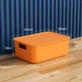 Plastic storage box with lid, small desktop organizer container, 5L capacity orange. - Small With Cover / Orange