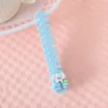 Portable folding fishbone hair comb with cute cartoon decoration, compact size for travel use. - Fishbone Style / Blue