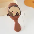 Cute cartoon capybara cushion hair brush, portable mini massage comb for daily hair care. - Handle Comb Guinea Pig Pattern A / Milk Coffee
