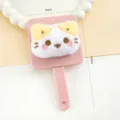 Leuke cartoon kat handspiegel kam roze draagbare make-up spiegel met pluche 15,6x8,6 cm - Lachende Kat / Roze