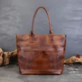 Vintage brown leather tote bag, casual large capacity shoulder bag for women commuting daily wear. - Retro Brown