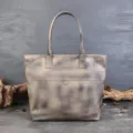 Vintage genuine leather tote bag for women, large capacity shoulder bag in gradient brown. - Vintage Gray