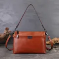 Brown leather shoulder bag versatile multi-layer crossbody bag daily commute stylish accessory - Brown