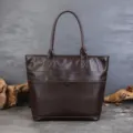 Vintage brown leather women tote bag large capacity commuter shoulder handbag casual travel - Coffee
