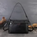 Black genuine leather women's shoulder bag multi-layer versatile cross-body variant display - Black