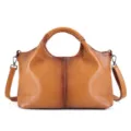 Genuine leather vintage tote bag for women, large capacity stylish shoulder handbag. - Yellow Brown