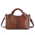 Vintage genuine leather tote bag large capacity brown shoulder handbag for women daily commuting - Brown