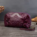 Sac à main élégant en cuir véritable gaufré pour femme, pochette vintage de téléphone. - Violet