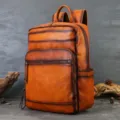 Vintage genuine leather backpack for men, retro handcrafted cowhide travel daypack casual bag. - Brown