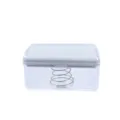 Roller soap foaming box detail view, clear plastic drainage container with internal spring. - Gray