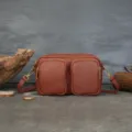 Vintage genuine leather camera bag with multi compartments brown crossbody shoulder bag for women - Brown