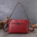Red leather shoulder bag women multi layer crossbody purse stylish underarm handbag chic - Red